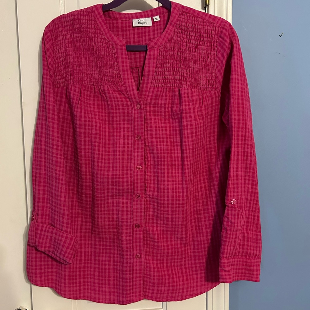 Kim Rogers Large, long sleeve pink check shirt